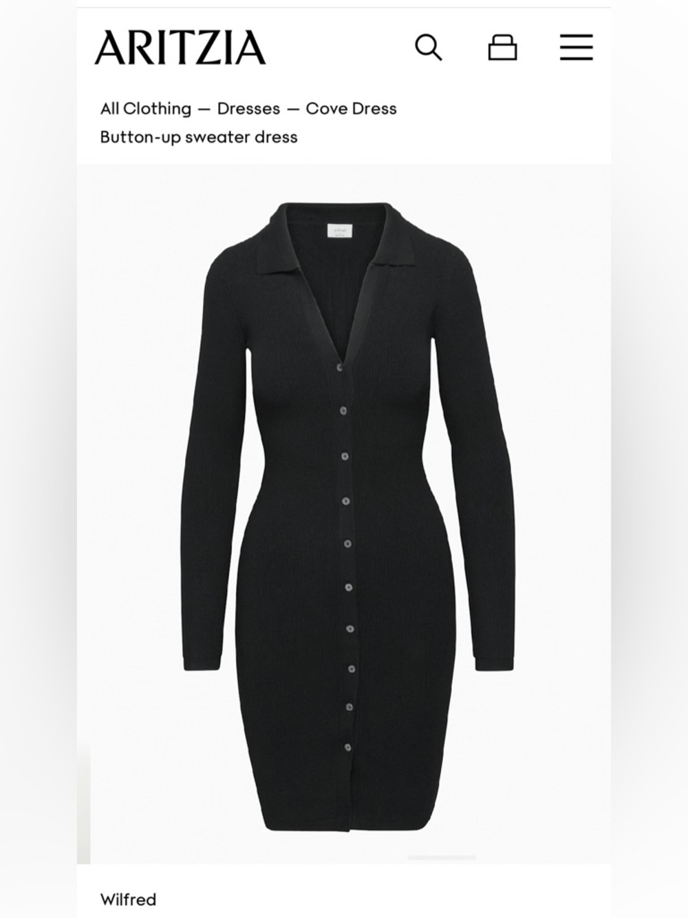 Aritzia Wilfred Black Button-Up Cove Knit Dress😍😍😍